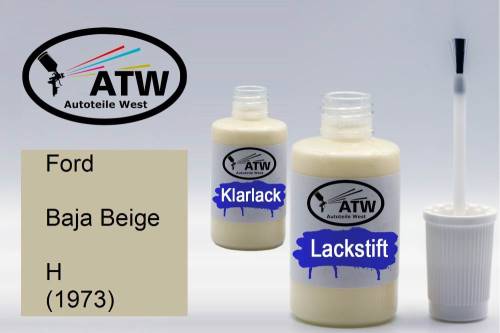 Ford, Baja Beige, H (1973): 20ml Lackstift + 20ml Klarlack - Set, von ATW Autoteile West.